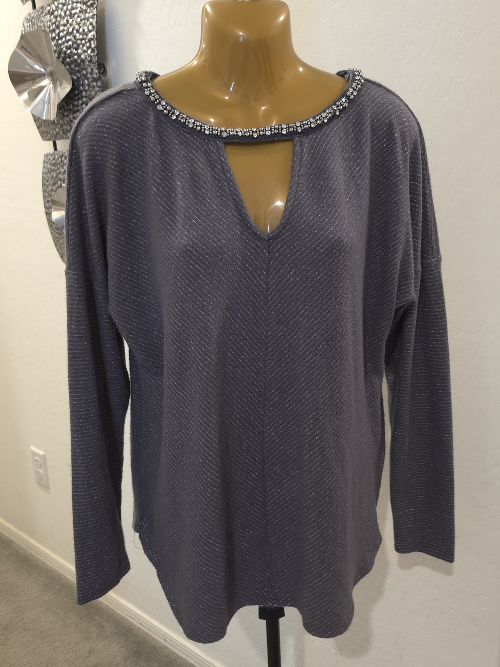 Jennifer Lopez Women's Beaded Neckline Top - Size L